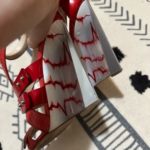 👠 Casadei Prabal Gurung Red Patent Cardiogram Wedges Platform Sandals Heels - Picture 9 of 15